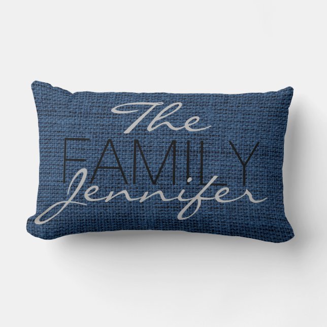 Queen Blue Burlap Rustic Linen Monogram Lumbarkudde (Framsida)