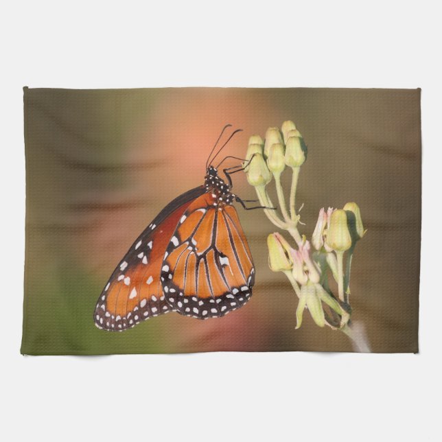 Queen Butterfly på gren Kökshandduk (Horisontell)