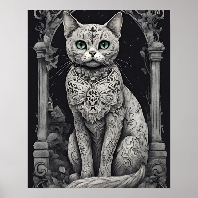 Queen Cat - Dia de Los Muertos, Sugar Skull Stil Poster (Framsidan)
