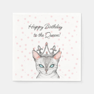 Queen Cat med en tiara Birthday Napkins Pappersservett