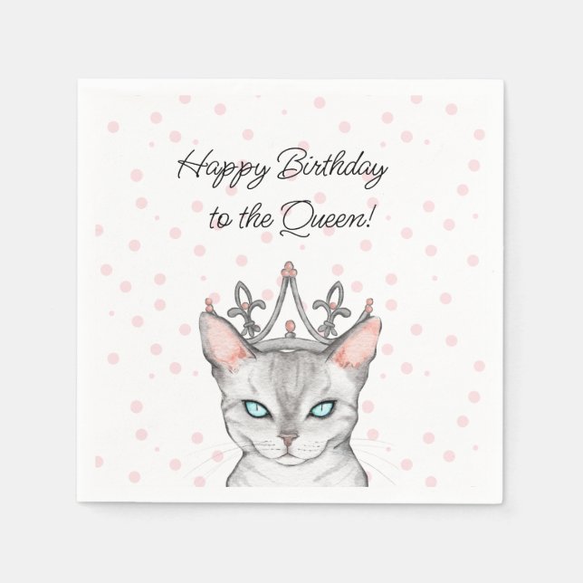 Queen Cat med en tiara Birthday Napkins Pappersservett (Framsidan)