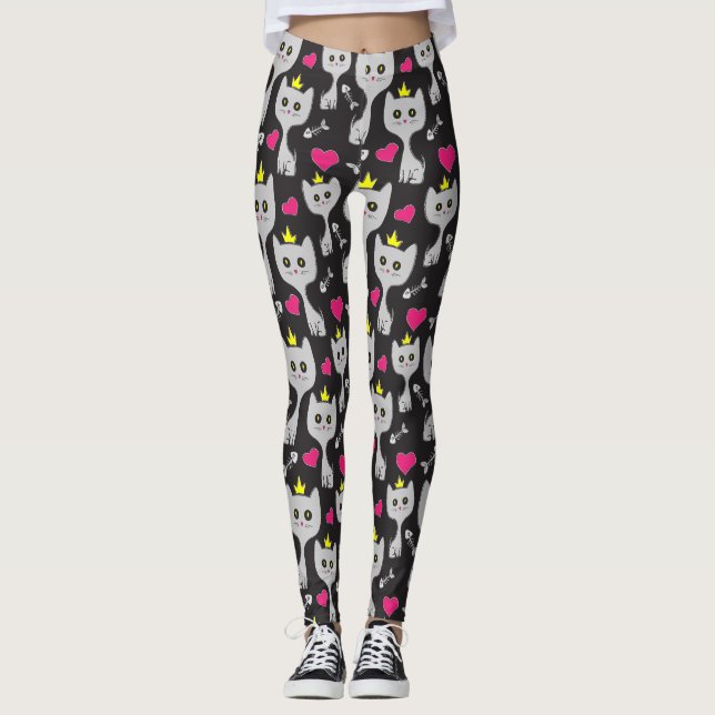 Queen Cat Mönster Leggings (Framsida)