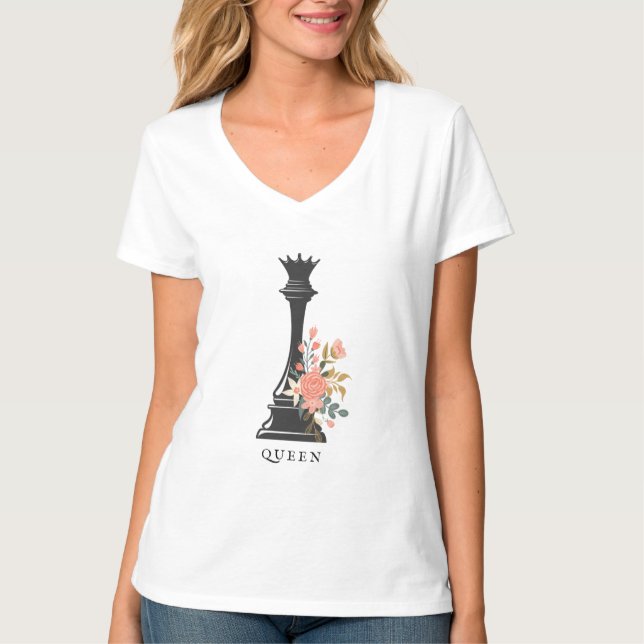 Queen | Chess Älskare | Blommigt Chess T Shirt (Framsida)