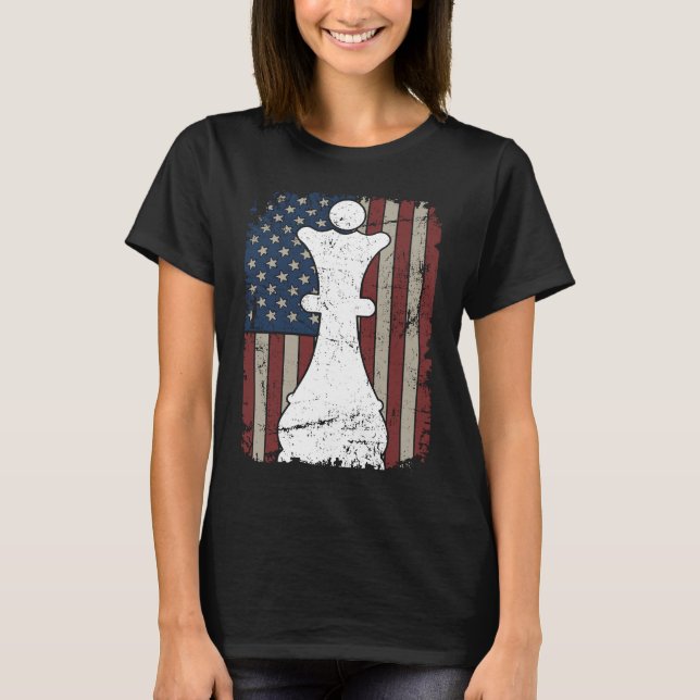 Queen Chess Piece USA Flag  Girl Ladies Womens Che T Shirt (Framsida)