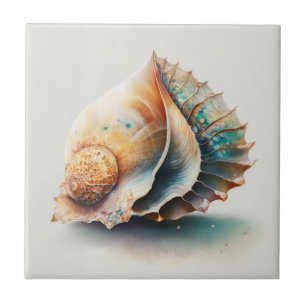 Queen Conch Snäcka, Watercolor, Ceramic Tile Kakelplatta