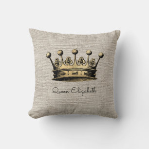 Queen Elizabeth Anpassningsbar Text Vintage Guld K Kudde