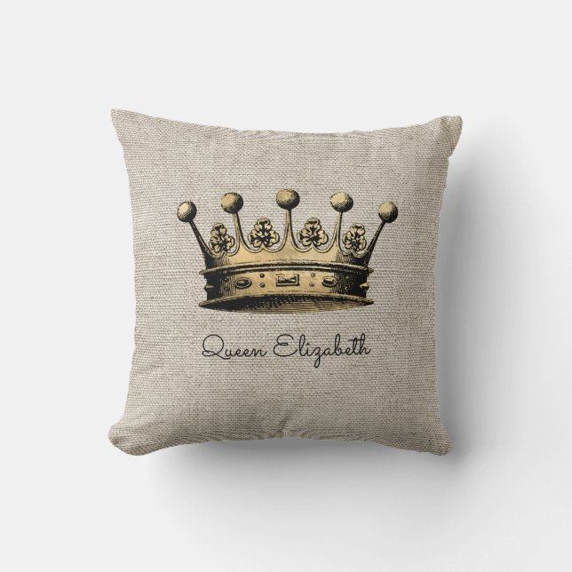 Queen Elizabeth Anpassningsbar Text Vintage Guld K Kudde (Framsida)