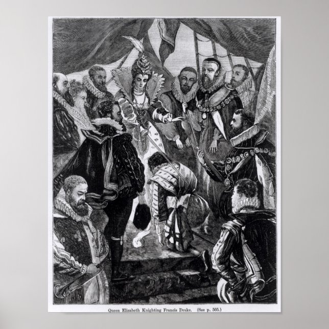 Queen Elizabeth I Knighting Francis Drake Poster (Framsidan)