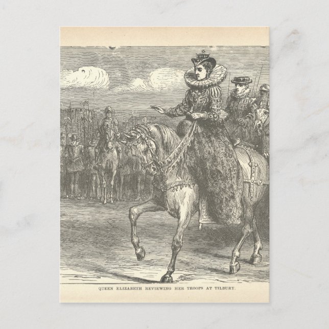 Queen Elizabeth I vid Tilbury Antique Engrave Vykort (Framsida)