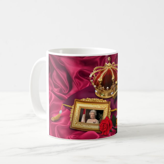 Queen Elizabeth II Krona & Bild Coffee Mugg (Framsida vänster)
