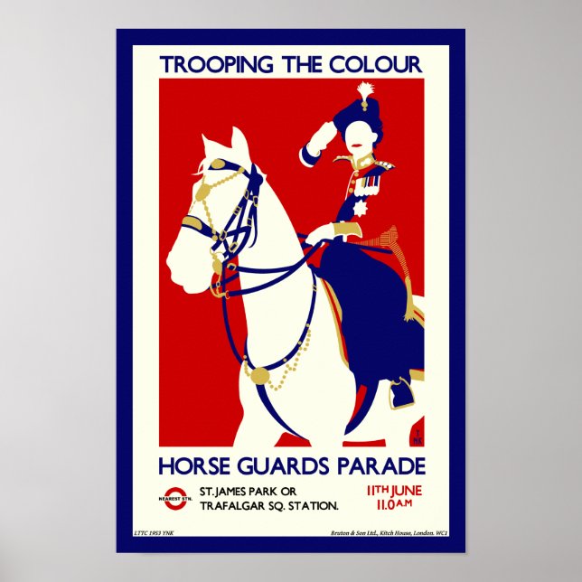 Queen Elizabeth II Retro Trooping the Färg art P Poster (Framsidan)