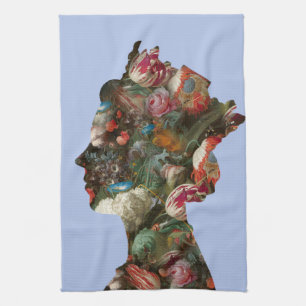 Queen Elizabeth II Silhouette Flowers Kökshandduk