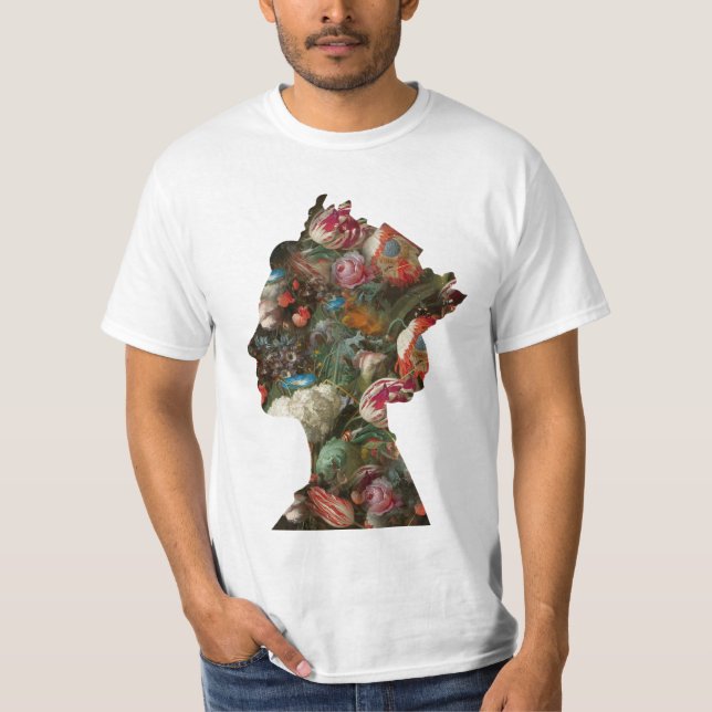 Queen Elizabeth II Silhouette Flowers T Shirt (Framsida)