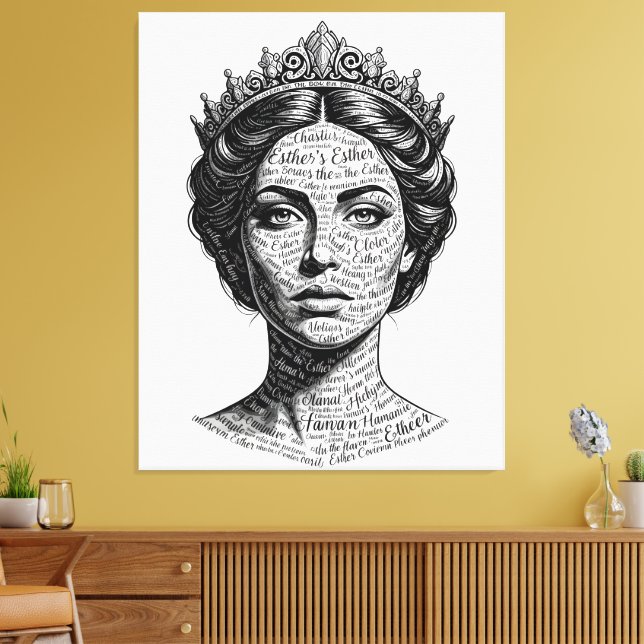 Queen Esther Calligraphy Portrait - Vintage Script Canvastryck (Insitu (Vardagsrum))