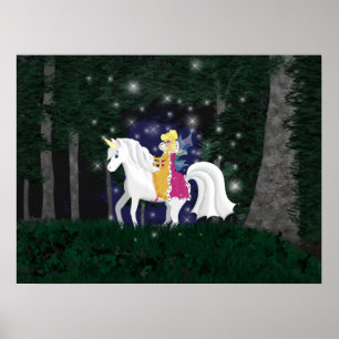 Queen Fe och Unicorn Forest Print Poster