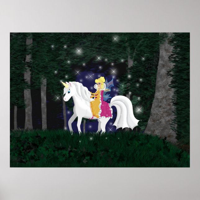 Queen Fe och Unicorn Forest Print Poster (Framsidan)