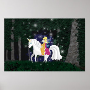 Queen Fe och Unicorn Forest Print Poster