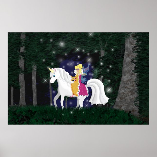 Queen Fe och Unicorn Forest Print Poster (Framsidan)