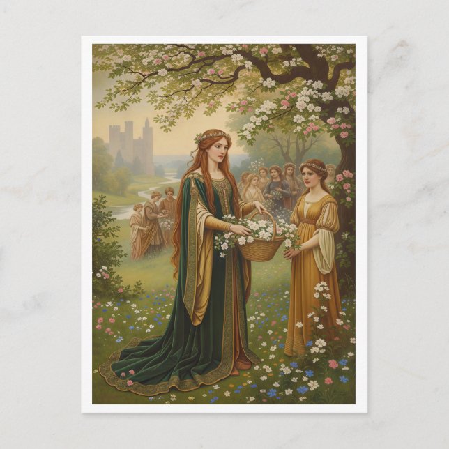 Queen Guinevere Flowers Pre-Raphaelite Vykort (Framsida)