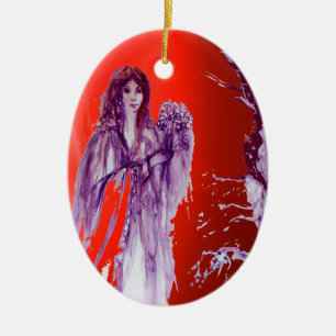 QUEEN GUINEVERE,KUNG ARTHUR LEGEND Lila Red Blue Julgransprydnad Keramik