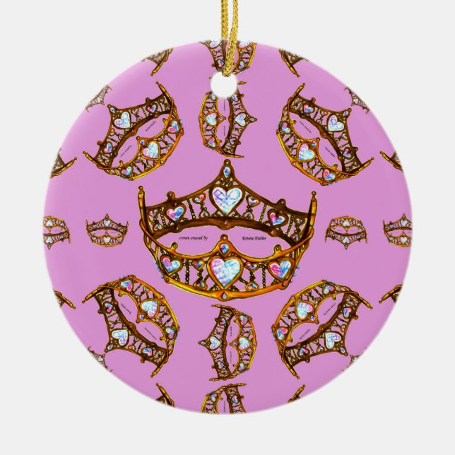 Queen Hearts Guld Krona Tiara mönster rosa lilac Julgransprydnad Keramik (Framsidan)
