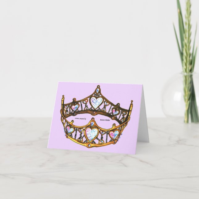 Queen Hearts Guld Krona Tiara rosa lilac notecard Kort (Framsida)
