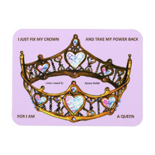Queen Hearts Guld Krona Tiara rosa lilac text Magnet
