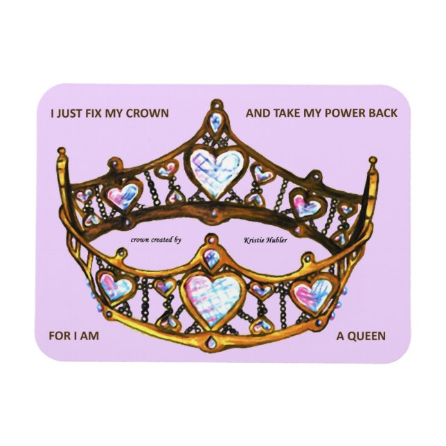Queen Hearts Guld Krona Tiara rosa lilac text Magnet (Horisontell)