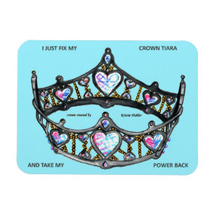 Queen Hearts Guld Krona Tiara teal aqua blue text Magnet