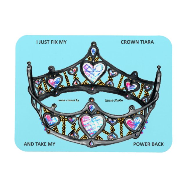 Queen Hearts Guld Krona Tiara teal aqua blue text Magnet (Horisontell)