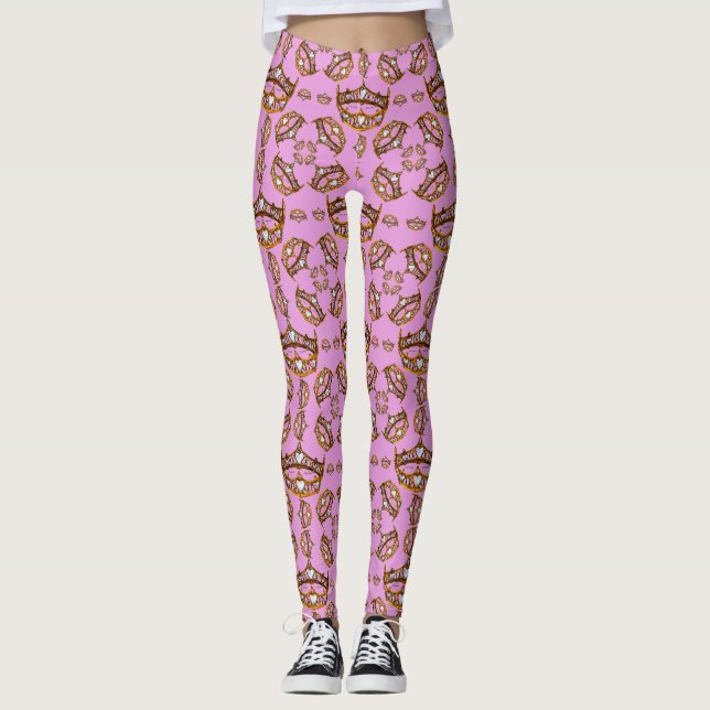 Queen Hearts Guld Krona Tiaras rosa lilac leggings (Framsida)