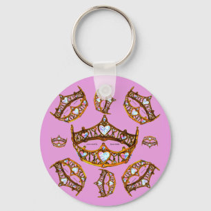 Queen Hearts Guld Krona Tiaras Rosa Lilac Nyckelring