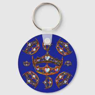 Queen Hearts Guld Krona Tiaras royal blue Nyckelring