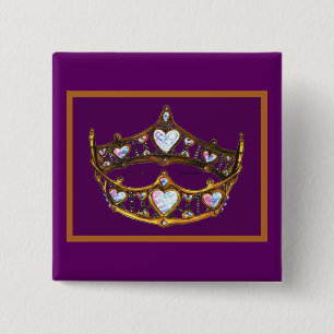 Queen Hearts Gult Guld Krona Tiara royal lila Knapp