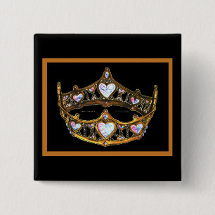 Queen Hearts Gult Guld Krona Tiara vit knapp