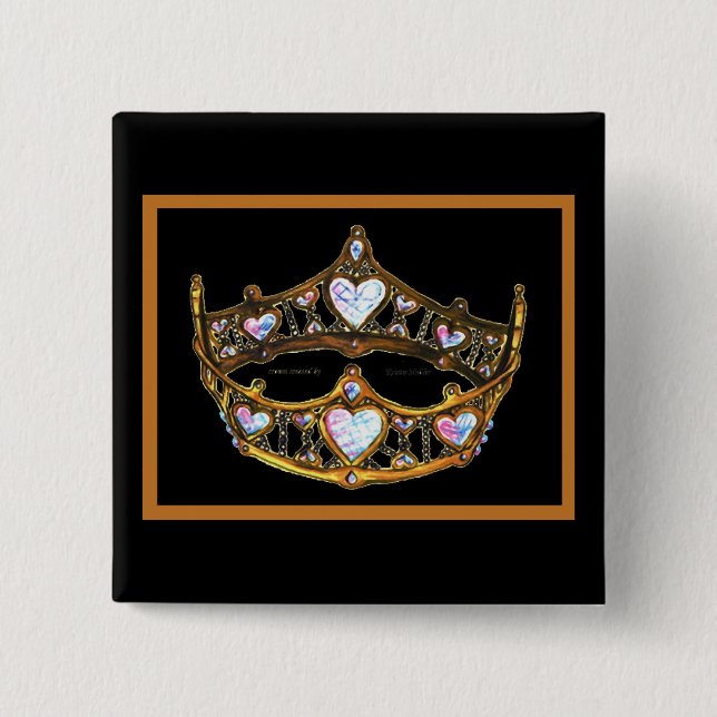 Queen Hearts Gult Guld Krona Tiara vit knapp (Framsida)