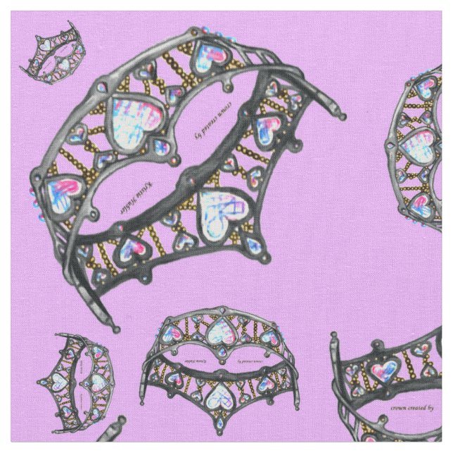 Queen Hearts Silver Krona Tiara mönster rosa lilac Tyg (Närbild)