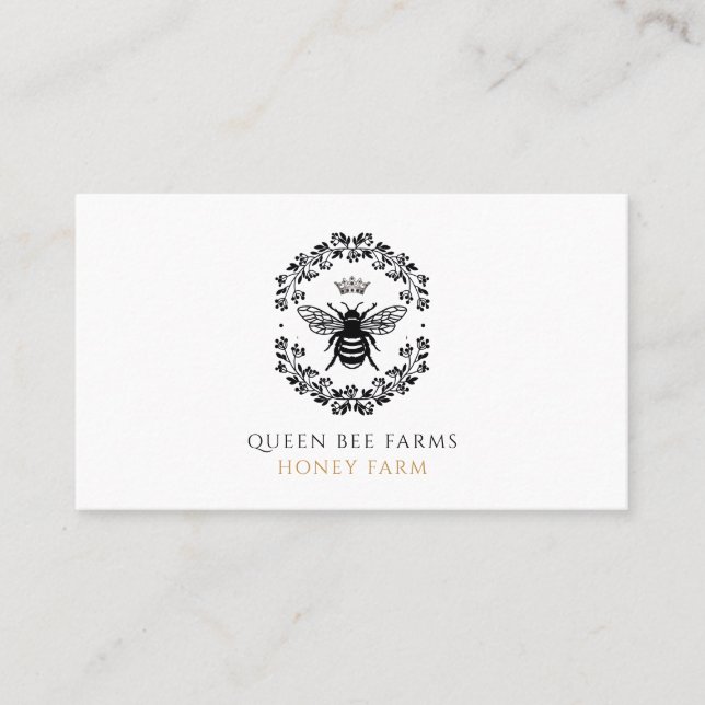 Queen Honhoney Bee Krona Black White Guld Apiary Visitkort (Framsida)