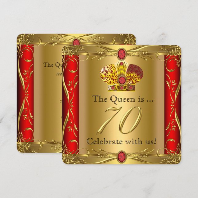 Queen Kung Regal Red Guld 70:e Födelsedagsfesten Inbjudningar (Fram/baksida)