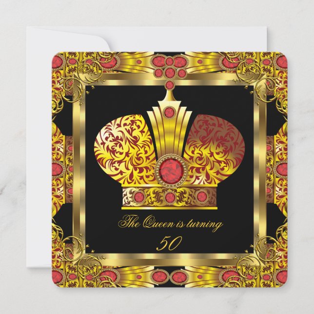 Queen Kung Regal Red Guld Royal Födelsedagsfest 7 Inbjudningar (Framsida)