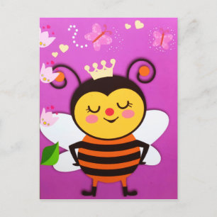 Queen Lycklig Little honey Bee Flowers Butterfly Helg Vykort