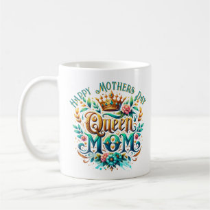 Queen Mamma Blommigt Retro Typography Kaffemugg