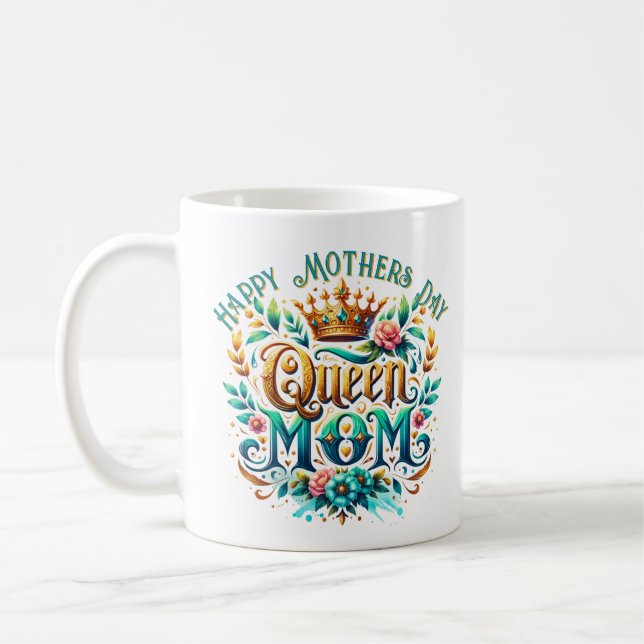 Queen Mamma Blommigt Retro Typography Kaffemugg (Vänster)