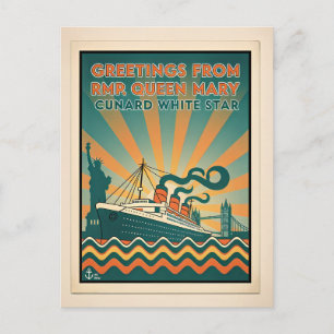 Queen Mary Cunard Lines Retro Vykort
