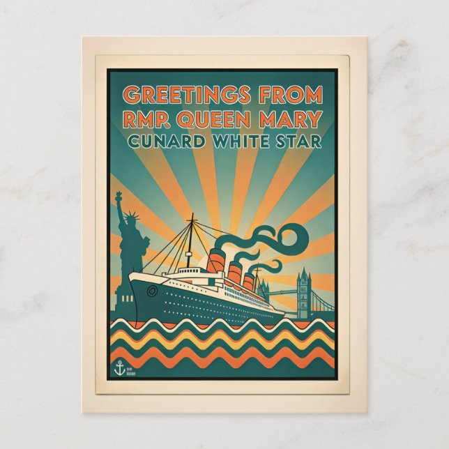Queen Mary Cunard Lines Retro Vykort (Framsida)