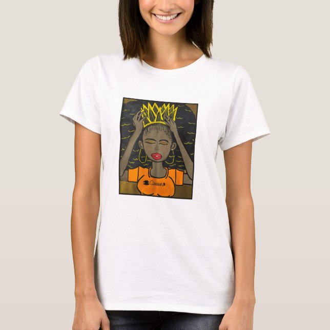 Queen med Krona Afro #drottning T Shirt (Framsida)