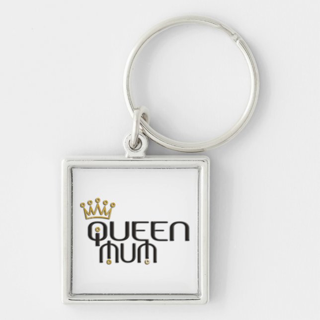 Queen Morsa / guld krona Fyrkantig Silverfärgad Nyckelring (Framsidan)