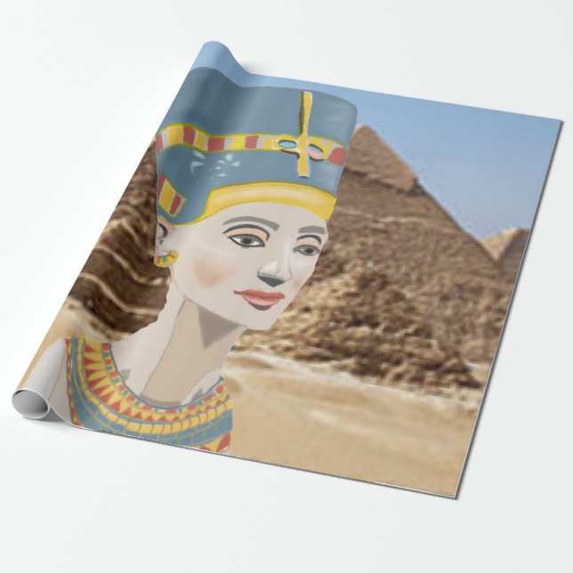 Queen Nefertiti mot egyptiska pyramider Presentpapper (Utrullad)