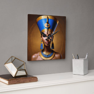 "Queen Nefertiti" Vackert Ancient African Queen Fyrkantig Klocka