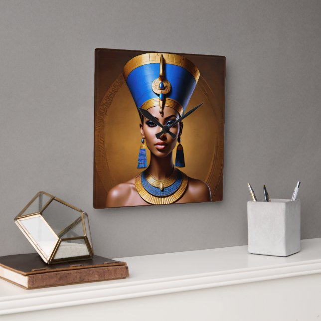 "Queen Nefertiti" Vackert Ancient African Queen Fyrkantig Klocka (Kontor)